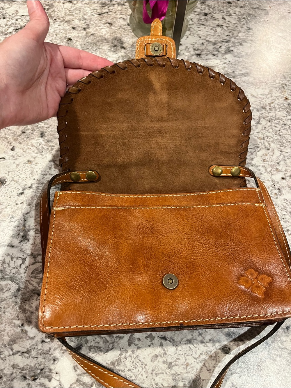Patricia Nash Hand-Tooled Tan Leather Crossbody Bag EUC - Picture 12 of 16
